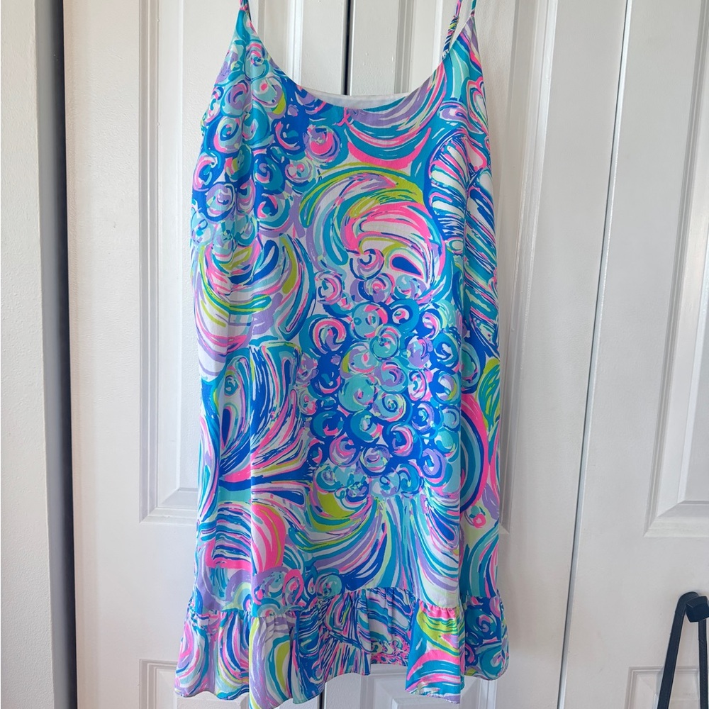 Zanna Print Slip Dress 100% Silk Colorful Swirl Pattern XS